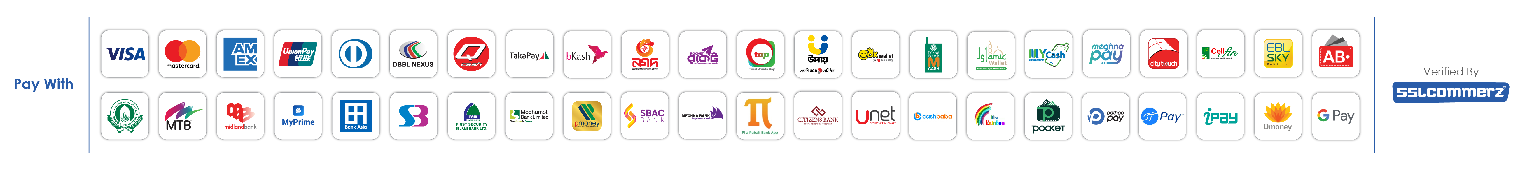 Payment methods supported by SSLCOMMERZ